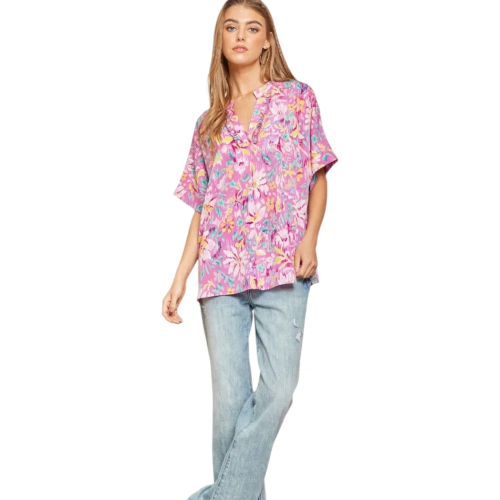 Emily Wonder Pink Floral Blouse, Size 2X - Picture 3 of 11